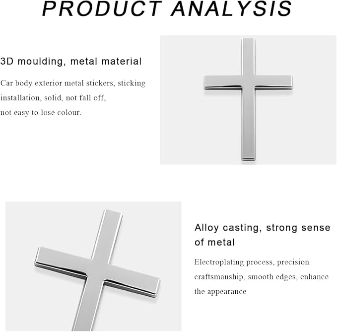 2PCS Metal Jesus Christ Cross Badge Stickers, 2.5"×1.8" Alloy 3D Individual Car Cross Sticker, Self Adhesive Scratch Covering Metal Cross Auto Emblem Decal for Car Body Fender Tail-HP