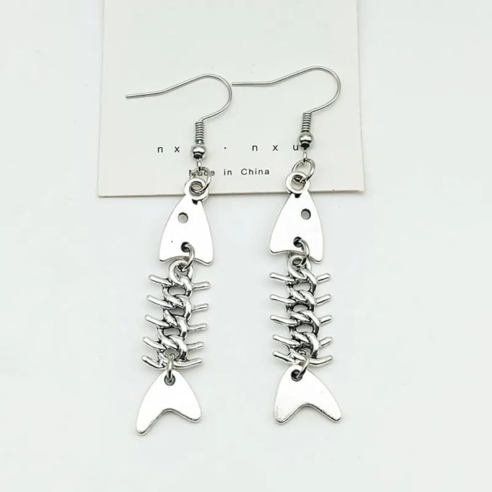 New 2025 Fashion Handmade Simple Design Antique Silver Color Fish Bone Earrings Pendant Drop Earrings Party Wedding Fashion Accessories Creative Gift-ZHP