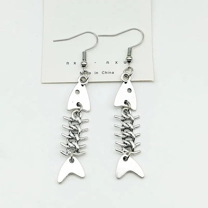 New 2025 Fashion Handmade Simple Design Antique Silver Color Fish Bone Earrings Pendant Drop Earrings Party Wedding Fashion Accessories Creative Gift-ZHP