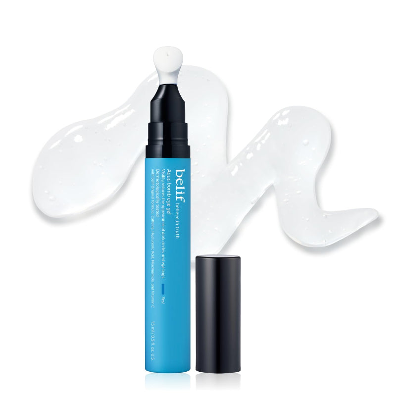 Aqua Bomb Eye Gel, Korean Skincare with Caffeine, Hyaluronic Acid & Niacinamide – Hydrating, Depuffing & Plumping Eye Cream with Cooling Ceramic Tip