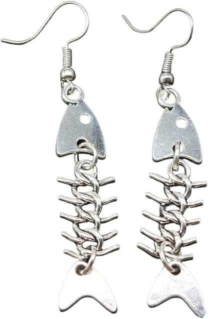 New 2025 Fashion Handmade Simple Design Antique Silver Color Fish Bone Earrings Pendant Drop Earrings Party Wedding Fashion Accessories Creative Gift-ZHP