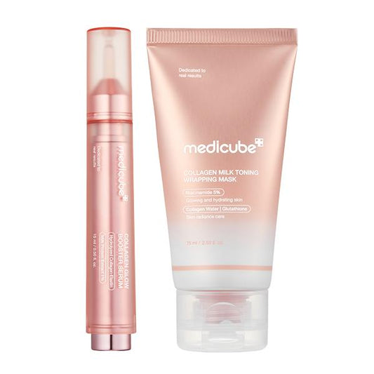 Milky Glow Lock Collagen Duo l Collagen Glazed Milky Glow Wrapping Mask (20-Min Use) + Collagen Glow Booster Milk Serum for Hydration & Radiance, Korean Skincare, K-beauty