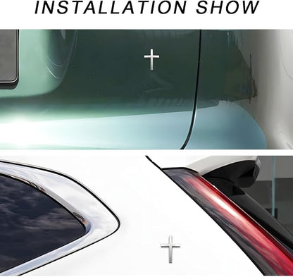 2PCS Metal Jesus Christ Cross Badge Stickers, 2.5"×1.8" Alloy 3D Individual Car Cross Sticker, Self Adhesive Scratch Covering Metal Cross Auto Emblem Decal for Car Body Fender Tail-HP