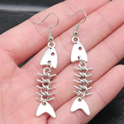New 2025 Fashion Handmade Simple Design Antique Silver Color Fish Bone Earrings Pendant Drop Earrings Party Wedding Fashion Accessories Creative Gift-ZHP