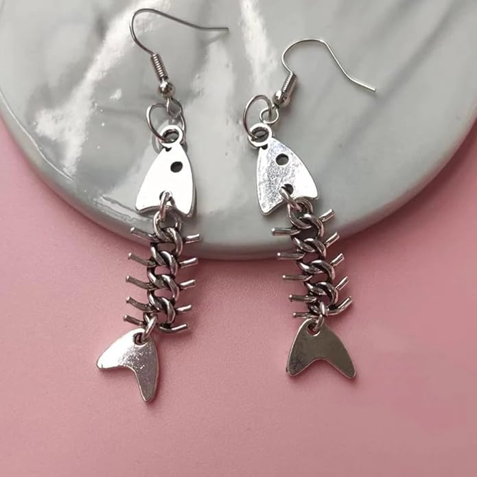 New 2025 Fashion Handmade Simple Design Antique Silver Color Fish Bone Earrings Pendant Drop Earrings Party Wedding Fashion Accessories Creative Gift-ZHP
