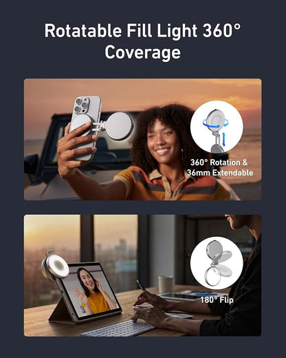 TELESIN C03 Magnetic Selfie Light, Phone Light Compatible with iPhone Magsafe, CRI97 360° LED Selfie Ring Fill Light with Mirror for Selfies/Photography/TikTok/Zoom Calls/Video Conference-ZHP
