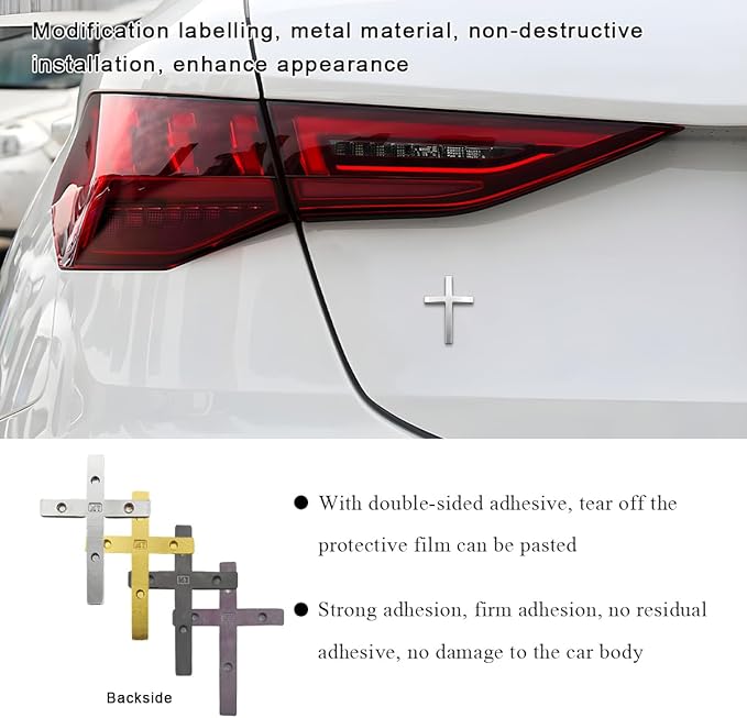 2PCS Metal Jesus Christ Cross Badge Stickers, 2.5"×1.8" Alloy 3D Individual Car Cross Sticker, Self Adhesive Scratch Covering Metal Cross Auto Emblem Decal for Car Body Fender Tail-HP