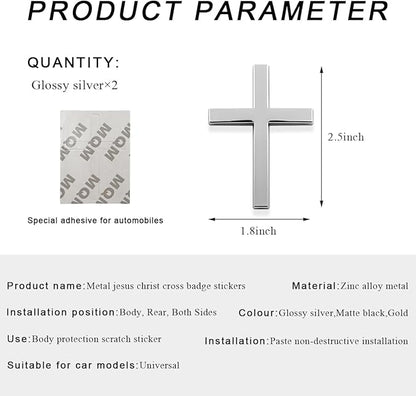 2PCS Metal Jesus Christ Cross Badge Stickers, 2.5"×1.8" Alloy 3D Individual Car Cross Sticker, Self Adhesive Scratch Covering Metal Cross Auto Emblem Decal for Car Body Fender Tail-HP