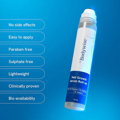 Be Bodywise Advanced Hair Growth Roll-On Serum | 3% Rosemary | 2% Aminexil | 3% Redensy l 2% Anagain | Precision Scalp Applicator | Paraben & Sulphate Free | Non oily and mess free-hz