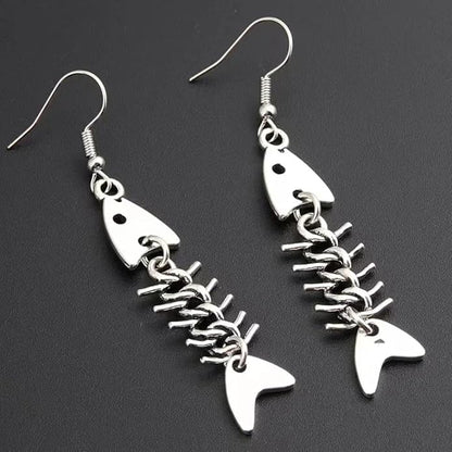 New 2025 Fashion Handmade Simple Design Antique Silver Color Fish Bone Earrings Pendant Drop Earrings Party Wedding Fashion Accessories Creative Gift-ZHP