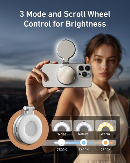 TELESIN C03 Magnetic Selfie Light, Phone Light Compatible with iPhone Magsafe, CRI97 360° LED Selfie Ring Fill Light with Mirror for Selfies/Photography/TikTok/Zoom Calls/Video Conference-ZHP