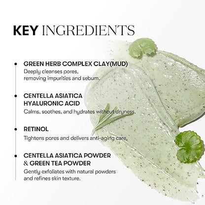 VT COSMETICS CICA Mask Cleanser, 2-in-1 Facial Wash, Non-Drying Clay Mask, Gentle Pore Care, Exfoliating, Hydrating, Centella Asiatica for Acne-Prone & Sensitive Skin, Korean Skincare -LLH
