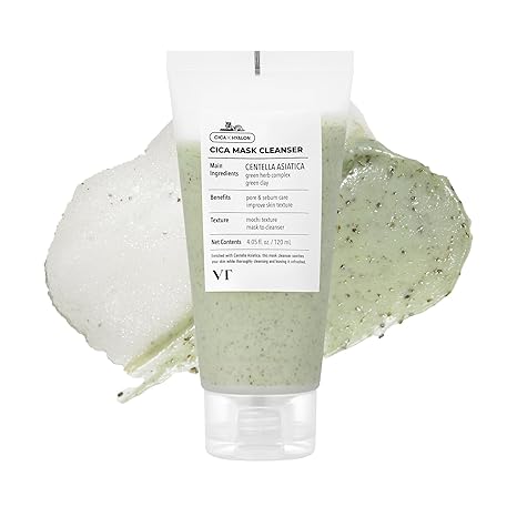 VT COSMETICS CICA Mask Cleanser, 2-in-1 Facial Wash, Non-Drying Clay Mask, Gentle Pore Care, Exfoliating, Hydrating, Centella Asiatica for Acne-Prone & Sensitive Skin, Korean Skincare -LLH