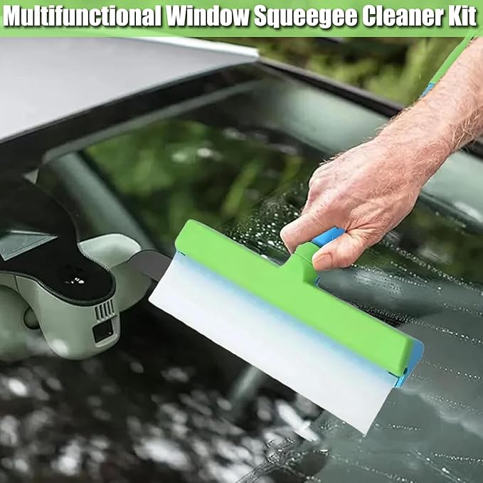 Recyclable Silicone Window Squeegee Kit - Complete Glass Cleaning Set with Silicone Squeegee & Microfiber Scrubber for Shower, Mirror, Door & Car Cleaning-zhp