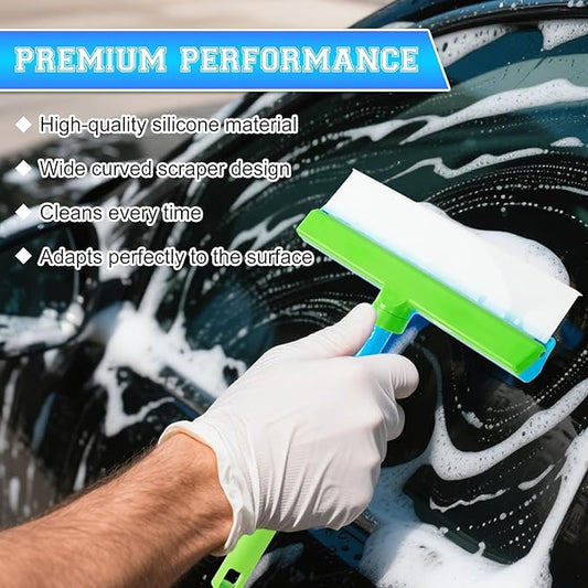 Recyclable Silicone Window Squeegee Kit - Complete Glass Cleaning Set with Silicone Squeegee & Microfiber Scrubber for Shower, Mirror, Door & Car Cleaning-zhp