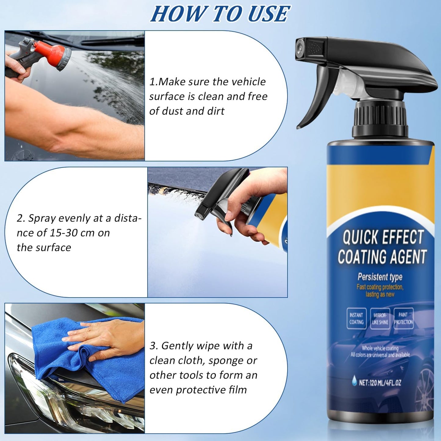 PAdvanced Car Quick-Acting Coating Agent Spray, Car Coating Spray, Quick Effect Coating Agent, Car Scratch Wax Coating Spray, Oil Film Emulsion Glass Cleaner -ZH