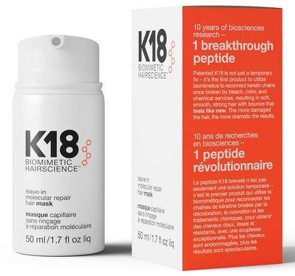 K18 Leave-In Molecular Hair Mask, Repairs Dry or Damaged Hair, Reverse Hair Damage from Bleach, Color, Chemical Services & Heat-LLH