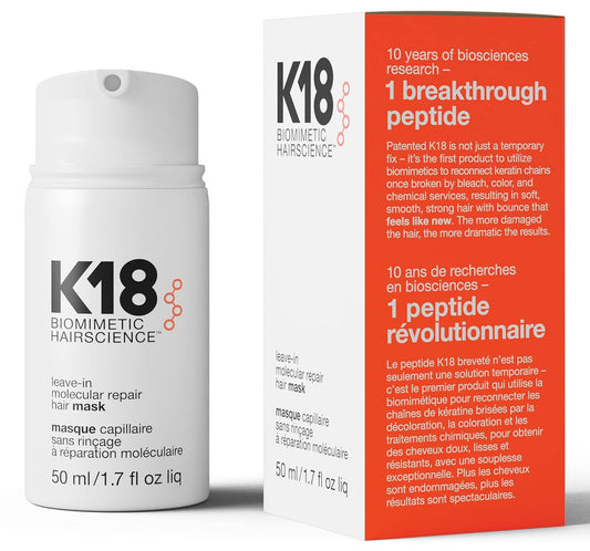 K18 Leave-In Molecular Hair Mask, Repairs Dry or Damaged Hair, Reverse Hair Damage from Bleach, Color, Chemical Services & Heat-LLH
