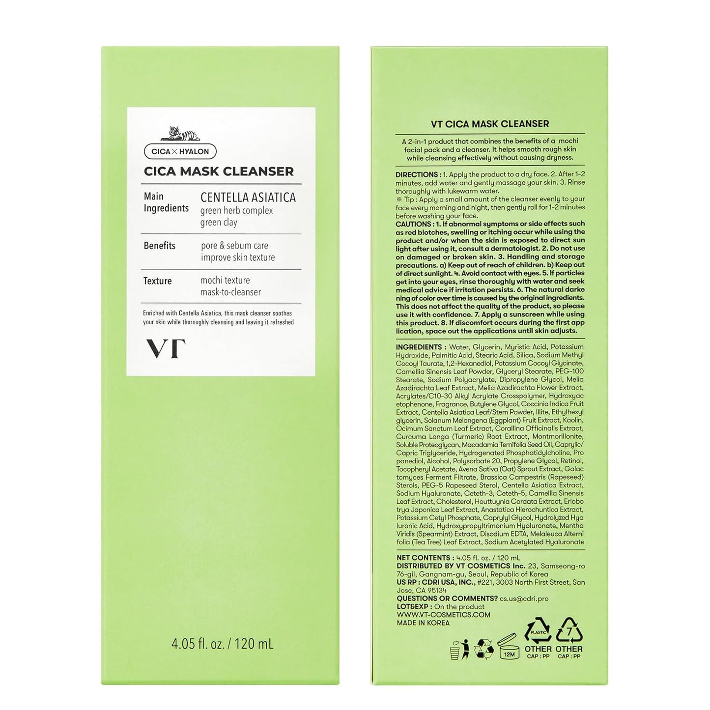 VT COSMETICS CICA Mask Cleanser, 2-in-1 Facial Wash, Non-Drying Clay Mask, Gentle Pore Care, Exfoliating, Hydrating, Centella Asiatica for Acne-Prone & Sensitive Skin, Korean Skincare -LLH