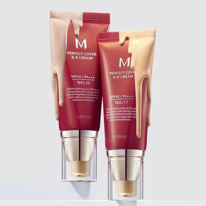 Perfect Cover BB Cream No.21Light Beige - Medium with Warm Undertone SPF 42 PA +++ / 1.69 Fl Oz - Tinted Moisturizer for face with SPF