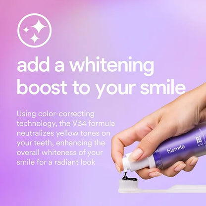 Hismile v34 Colour Corrector - Tooth Stain Concealer, Teeth Brightening Booster, Purple Toothpaste, Colour Correcting, Hismile V34