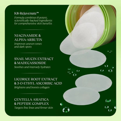 Korean Skincare Anti-Aging, Dark Spot & Wrinkle Minimizing Toner Pads with Snail Mucin, Centella Asiatica, Niacinamide, Peptide Complex - 100 ct.-hz