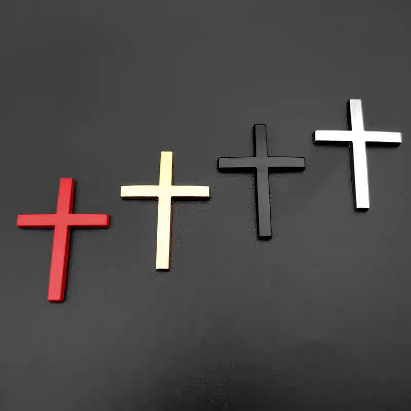 2PCS Metal Jesus Christ Cross Badge Stickers, 2.5"×1.8" Alloy 3D Individual Car Cross Sticker, Self Adhesive Scratch Covering Metal Cross Auto Emblem Decal for Car Body Fender Tail-HP