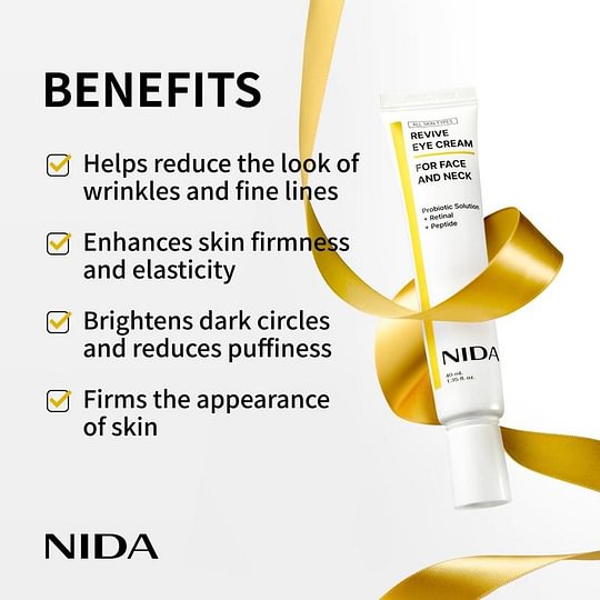 NIDA Revive Eye Cream For Face And Neck (40mL) / Probiotic Solution, Retinal, Peptide / Wrinkles, Fine Lines, Aging Skin