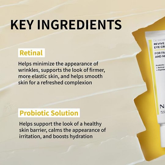 NIDA Revive Eye Cream For Face And Neck (40mL) / Probiotic Solution, Retinal, Peptide / Wrinkles, Fine Lines, Aging Skin