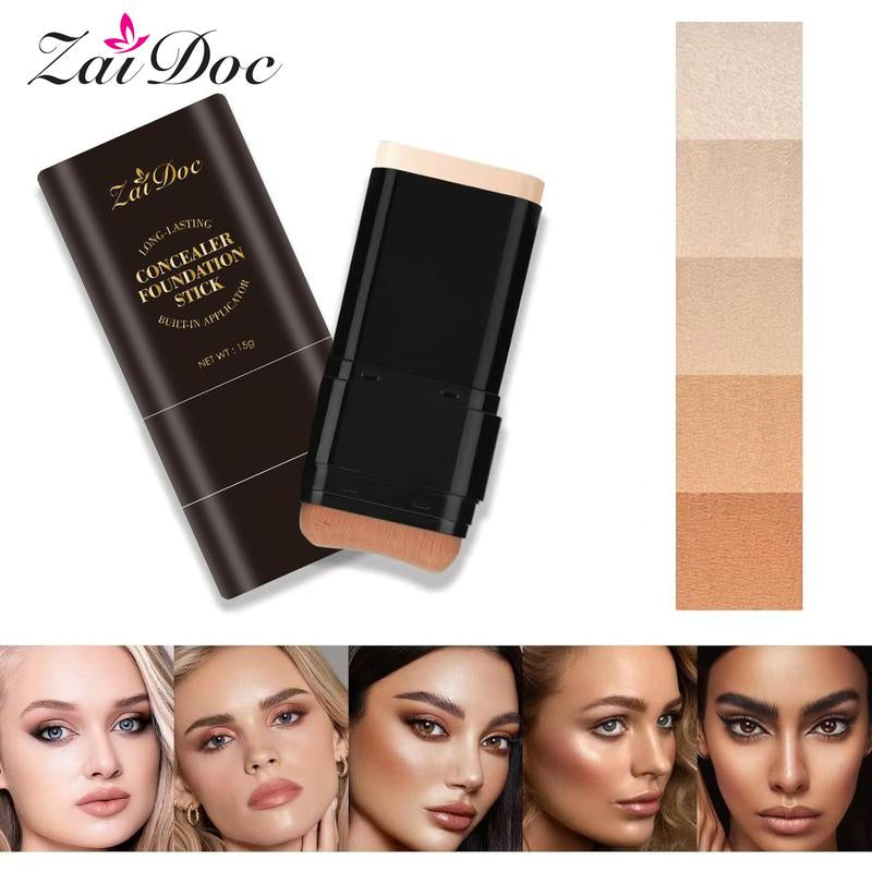 Zaidoc Foundation Concealer Stick, Dual-ended with Built-in Brush, Moisturizing & Lightweight