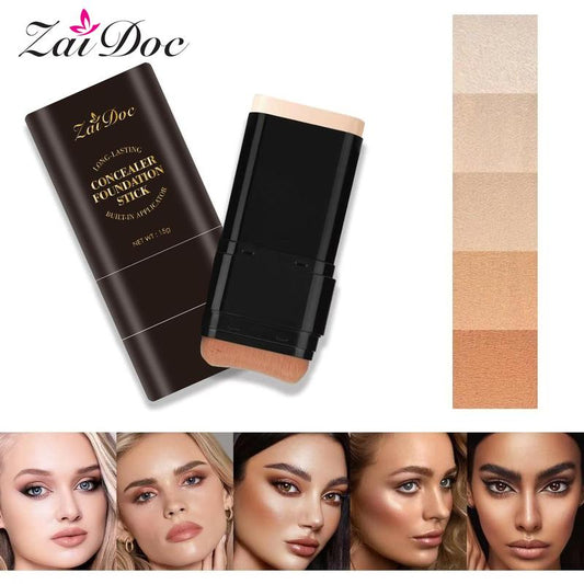 Zaidoc Foundation Concealer Stick, Dual-ended with Built-in Brush, Moisturizing & Lightweight