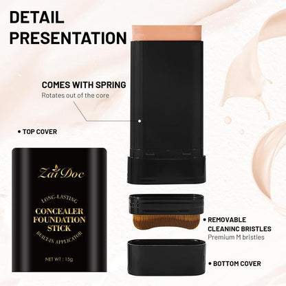 Zaidoc Foundation Concealer Stick, Dual-ended with Built-in Brush, Moisturizing & Lightweight